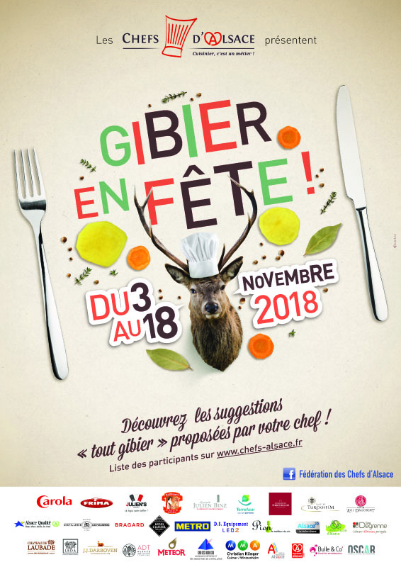 affiche de l'opération Gibier en Fête 2018 organisée par les Chefs d'Alsace